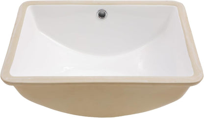 Kichae Bathroom Sink Undermount - 18in x14in  Vanity Sink Modern White Rectangle Undermount Sink Porcelain Ceramic Lavatory Vanity Bathroom Sink with Overflow