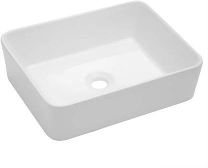 Kichae Bathroom Vessel Sink Rectangle - 19x15 Inch White Modern Bathroom Sinks Rectangular Above Counter Porcelain Ceramic Vessel Vanity Sink Art Basin