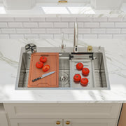 Kichae 33in  Drop In Kitchen Sink Waterfall Stainless Steel Sink Single Bowl 16 Gauge Workstation Sink Topmount Kitchen Sink With Faucet Combo And Cup Washer Kichae USA