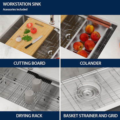 Kichae 33 Inch Undermount Kitchen Sink Workstation Single Bowl 16 Gauge T304 Stainless Steel Sink with Z Shape Single Tier Track Kichae USA