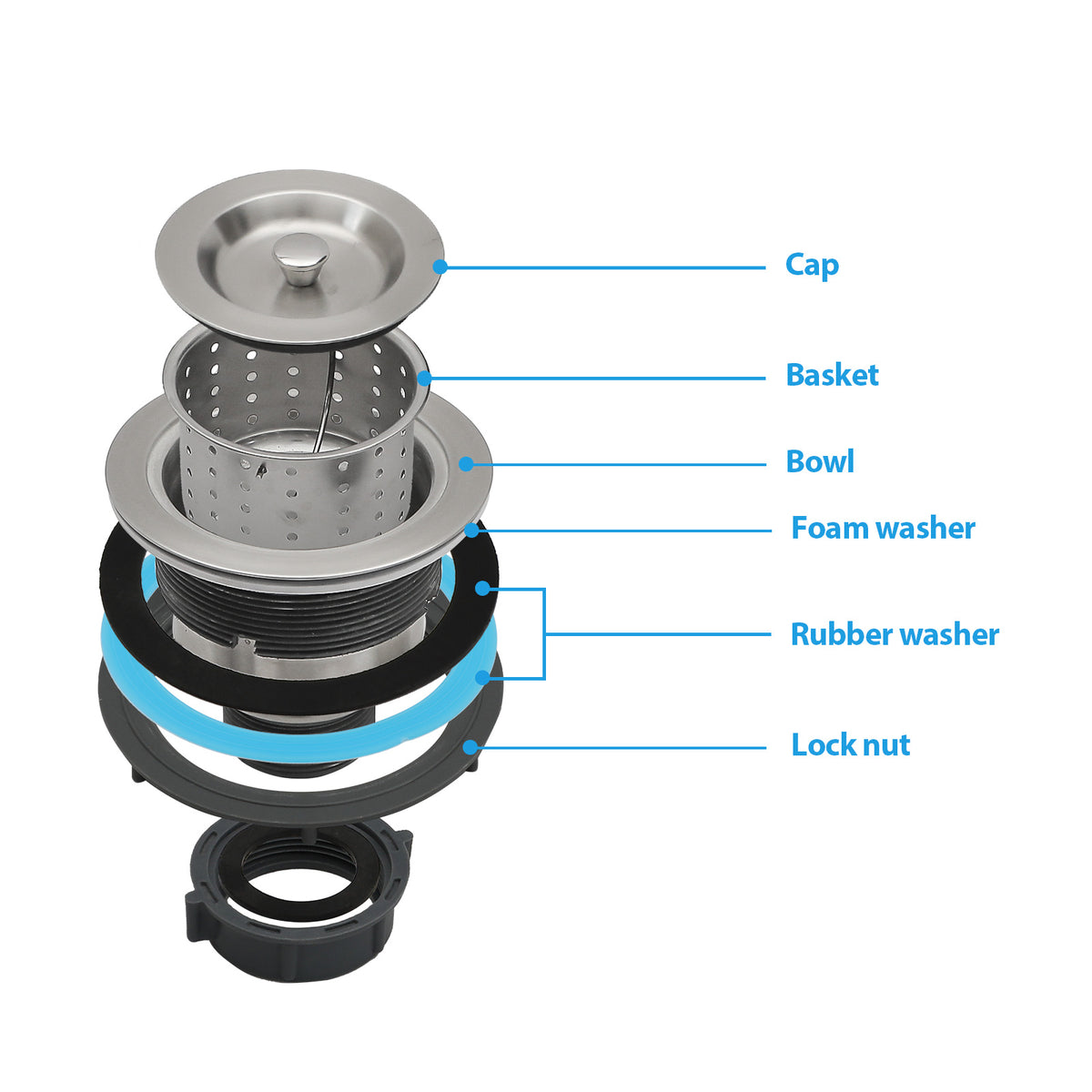 Kichae Kitchen Sink Stainless Steel Drain Strainer Assembly
