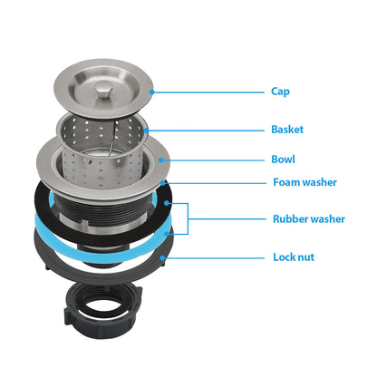 Kichae Kitchen Sink Stainless Steel Drain Strainer Assembly