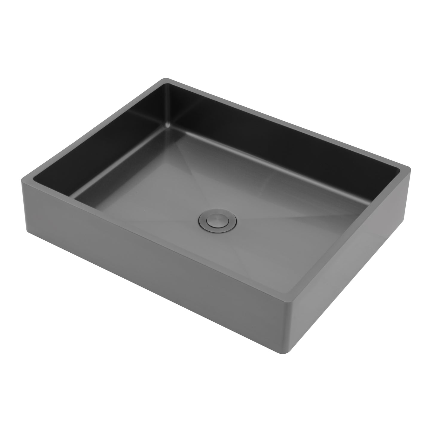 19in L X 15in W Stainless Steel Rectangular Bathroom Sink Above Couter Art Basin with Pop Up Drain-Gunmetal Black