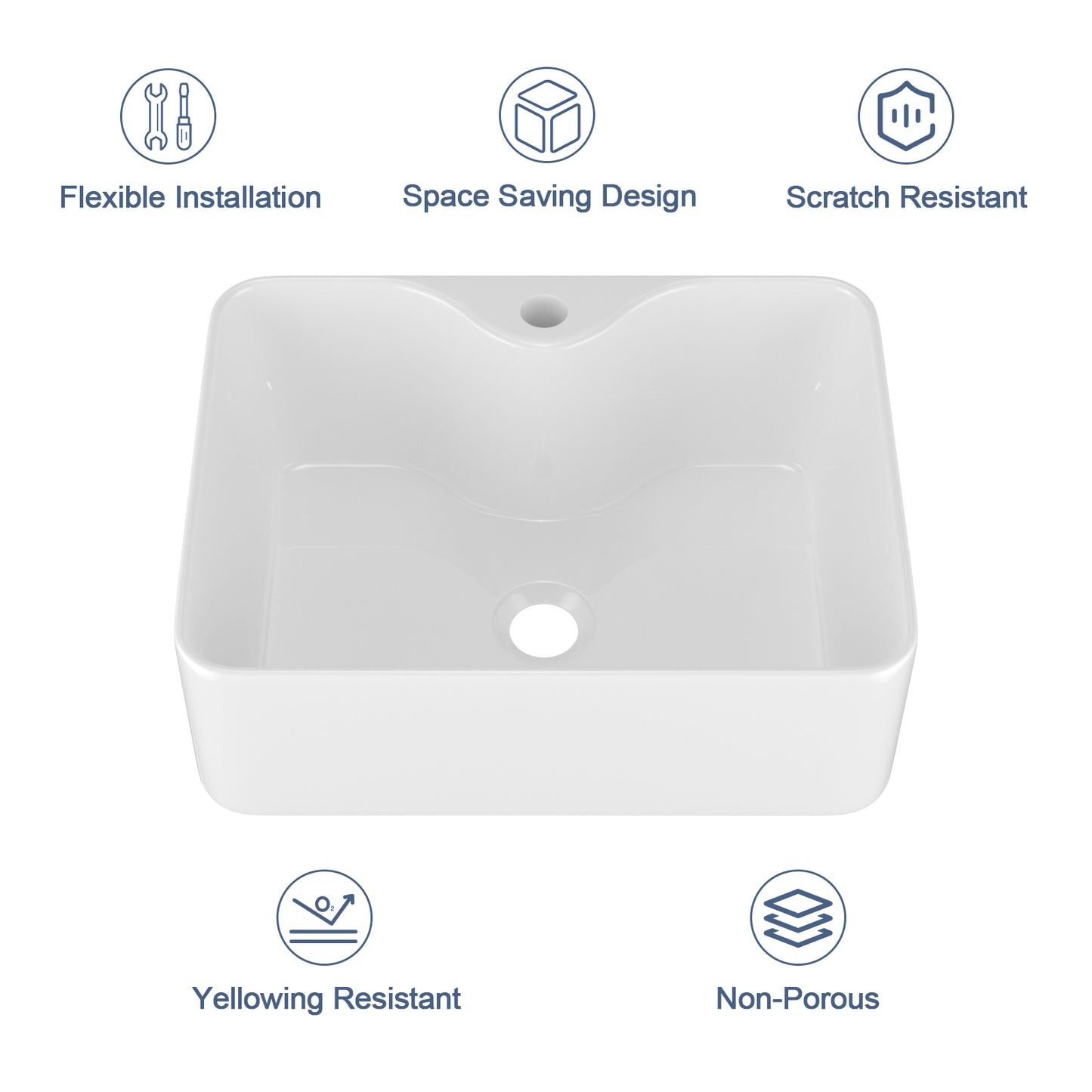 Kichae 16×12 Inch White Rectangular Ceramic Vessel Sink Complete Set with Matte Black Faucet, Pop-Up Drain & Supply Lines