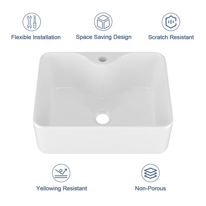 Kichae 16×12 Inch White Rectangular Ceramic Vessel Sink Complete Set with Matte Black Faucet, Pop-Up Drain & Supply Lines