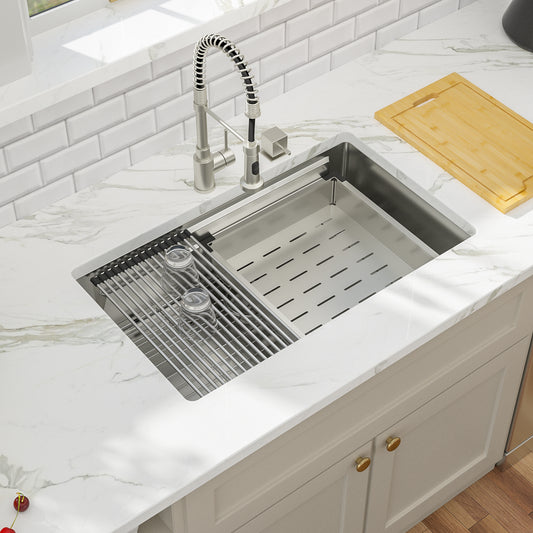 Kichae Undermount Kitchen Sink 33 Inch Stainless Steel Undermount Kitchen Sinks 16 Gauge Single Bowl Workstation Large Sinks 33 x19 Inch Double Ledges Design Workstation Sink