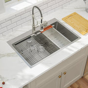 Kichae 33x22 Drop?In Workstation Kitchen Sink T304 16?Gauge Stainless Steel Single Bowl Z?Shape Topmount Sink with Accessories Kichae USA