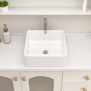 Kichae 15 x 15 Inch Vessel Sink Modern Square Above Counter White Ceramic Bathroom Vessel Vanity Sink Art Basin Kichae USA