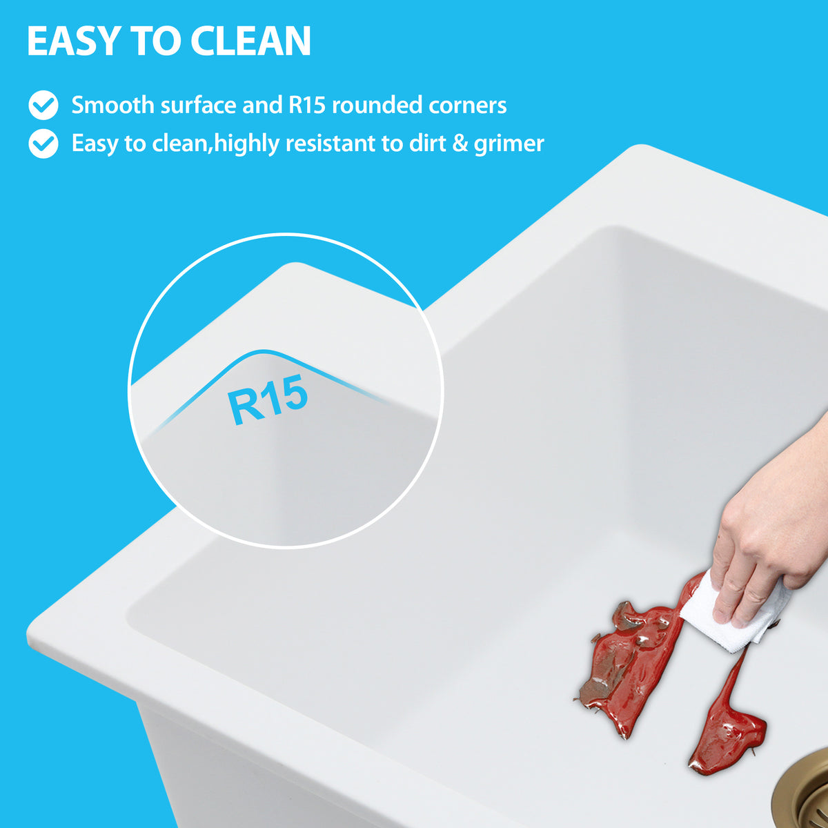 Kichae 33" x 22" White Quartz Drop-In Kitchen Sink, Single Bowl Quartz Kitchen Sink with Accessories
