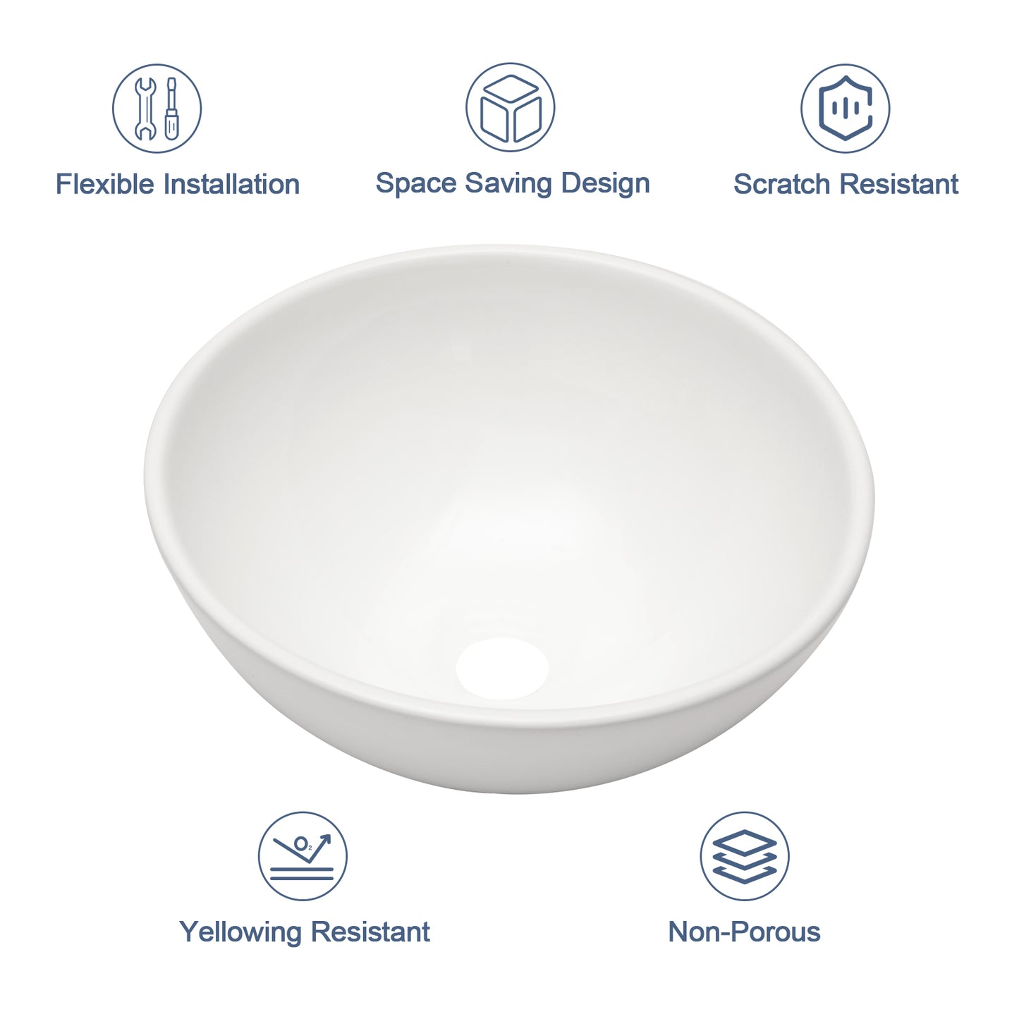 Kichae 13" x 13" Round White Vessel Bathroom Sink Above Counter Porcelain Vanity Sink for Powder Room