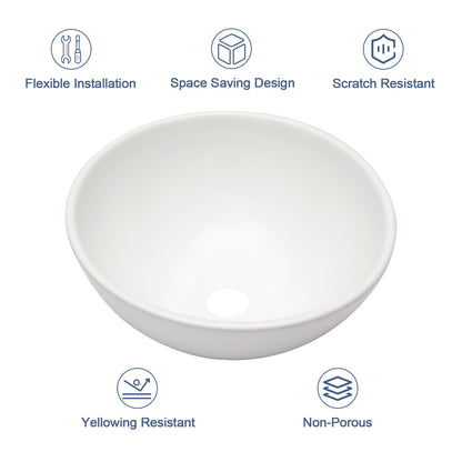 Kichae 13" x 13" Round White Vessel Bathroom Sink Above Counter Porcelain Vanity Sink for Powder Room