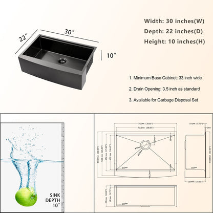 30in W x 22in D Farmhouse Kitchen Sink Workstation Stainless Steel Single Bowl 16 Gauge Apron Front  from Kichae