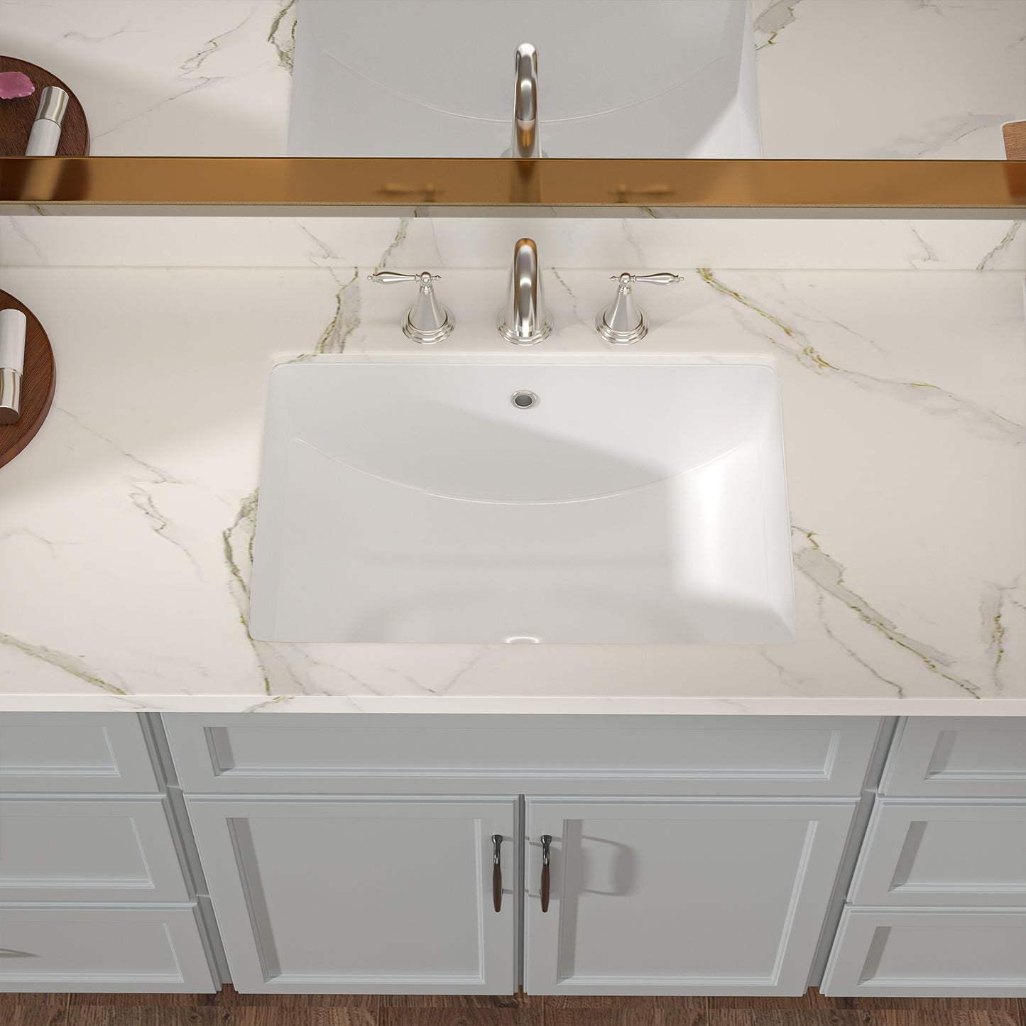 Kichae 21-Inch White Rectangular Undermount Bathroom Sink with Overflow