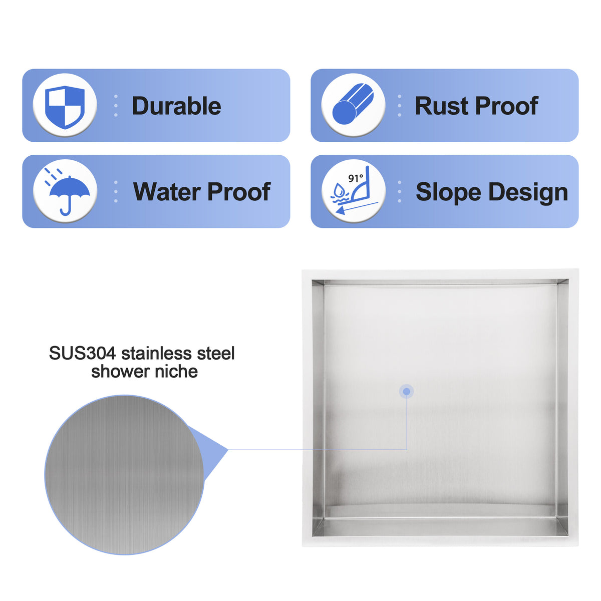 Kichae 12'' x 12'' Stainless Steel Recessed Shower Niche Built In Shower Shelf