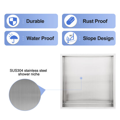Kichae 12'' x 12'' Stainless Steel Recessed Shower Niche Built In Shower Shelf