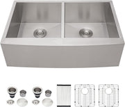 Kichae 36 Apron Double Farmhouse Sink - 36 Inch Apon Front Kitchen Farm Sink Stainless Steel Double Bowl 50/50 Modern Handmade Farmhouse Sink Basin Kichae USA