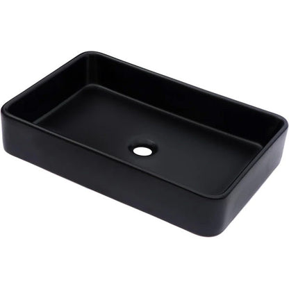 Rectangle Bathroom Vessel Sink - Kichae 24x16in  Black Rectangle Bathroom Sink Modern Above Counter Porcelain Ceramic Vessel Vanity Sink Art Basin  from Kichae