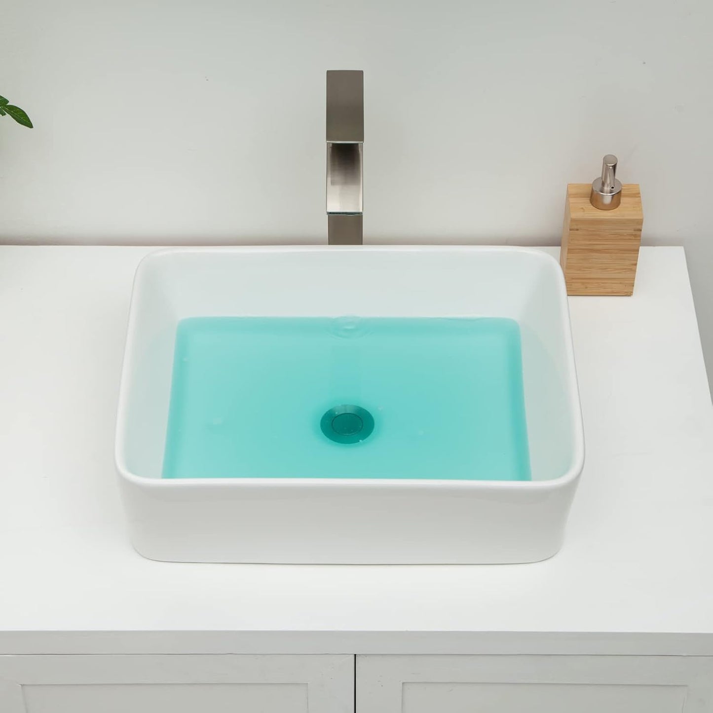 Kichae Bathroom Vessel Sink Rectangle - 19x15 Inch White Modern Bathroom Sinks Rectangular Above Counter Porcelain Ceramic Vessel Vanity Sink Art Basin