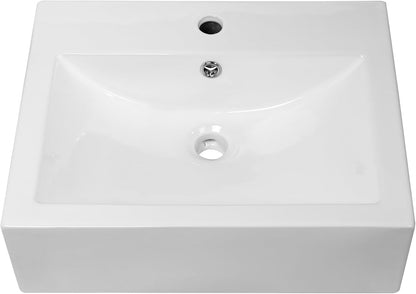 Kichae Wall Mount Vessel Sink - 21in  x 16in  Rectangle Wall Mounted Bathroom Sink White Wall Hung Porcelain Sink With Overflow Ceramic Basin Floating Lavatory Sink