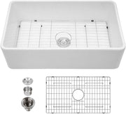 Kichae 36'' x 20'' White Reversible Fireclay Farmhouse Sink Flat & Fluted Apron Front Single Bowl Undermount Kitchen Sink with Accessories Kichae USA