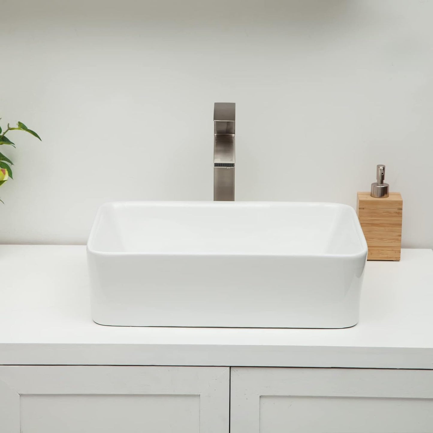 Kichae Bathroom Vessel Sink Rectangle - 19x15 Inch White Modern Bathroom Sinks Rectangular Above Counter Porcelain Ceramic Vessel Vanity Sink Art Basin