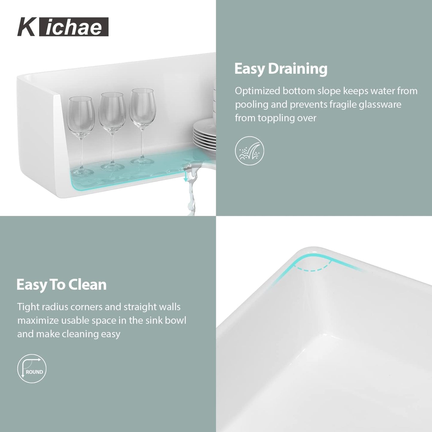 Kichae 36 Inch White Farmhouse Sink - 36in L x 20in W Farm Kitchen Sink Undermount Singe Bowl Reversible Apron Front Fireclay Ceramic Porcelain Farmer Style Kitchen Sink with Accessories