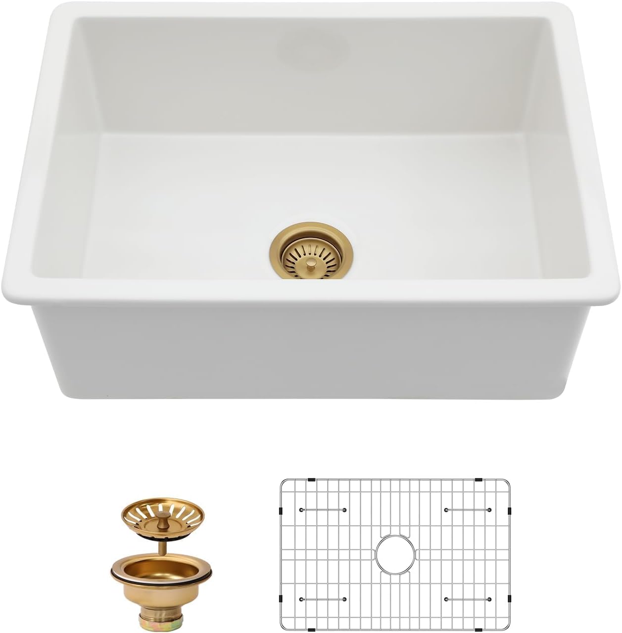 Kichae 27 Inch White Undermount Sink Fireclay 27x19 Inch White Kitchen Sink Dual Drop in & Undermount Kitchen Sink Single Bowl Deep Porcelain Ceramic Sink