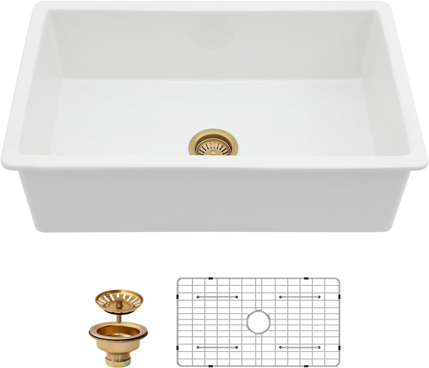 Kichae 32 Inch White Undermount Sink Fireclay 32x19 Inch White Kitchen Sink Dual Drop in & Undermount Kitchen Sink Single Bowl Deep Porcelain Ceramic Sink