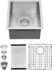Kichae 13 Inch x 15 Inch Undermount Bar Prep Sink T304 Stainless Steel Deep Single Bowl Outdoor Sink with Bottom Grid & Roll?Up Rack for Bar Kitchen RV Kichae USA