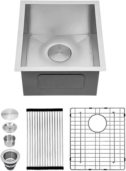 Kichae 13in x 15in  Bar Prep Sink Undermount Sink Stainless Steel Deep Single Bowl Kitchen Sink RV Sink Basin Round Corner 18 Gauge Handmade Outdoor Sink