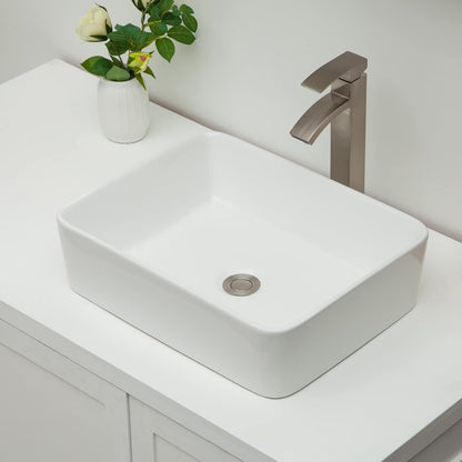 Kichae Bathroom Vessel Sink Rectangle - 19x15 Inch White Modern Bathroom Sinks Rectangular Above Counter Porcelain Ceramic Vessel Vanity Sink Art Basin