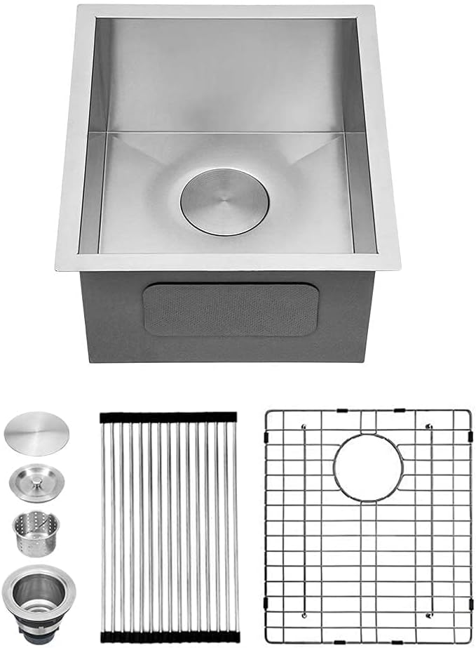 Kichae Undermount Bar Sink 17x17 inch Square Undermount Sink Stainless Steel Small Bar Prep Sink 16 Gauge Deep Single Bowl Kitchen Sink RV Sink Handmade Basin 17in x17in