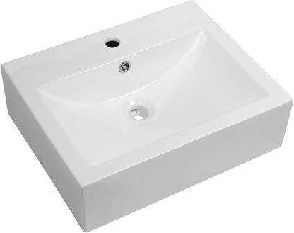 Kichae Wall Mount Vessel Sink - 21in  x 16in  Rectangle Wall Mounted Bathroom Sink White Wall Hung Porcelain Sink With Overflow Ceramic Basin Floating Lavatory Sink