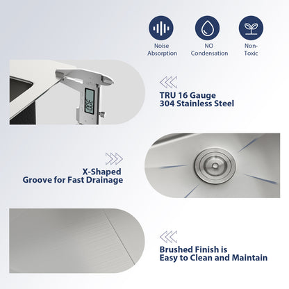 Kichae 28 Inch Drop In Kitchen Sink 28×22 Inch 16 Gauge T304 Stainless Steel Single Bowl Topmount Sink with Complete Accessories
