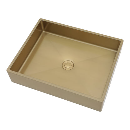 19in L X 15in W Stainless Steel Rectangular Bathroom Sink Above Couter Art Basin with Pop Up Drain-Brushed Gold