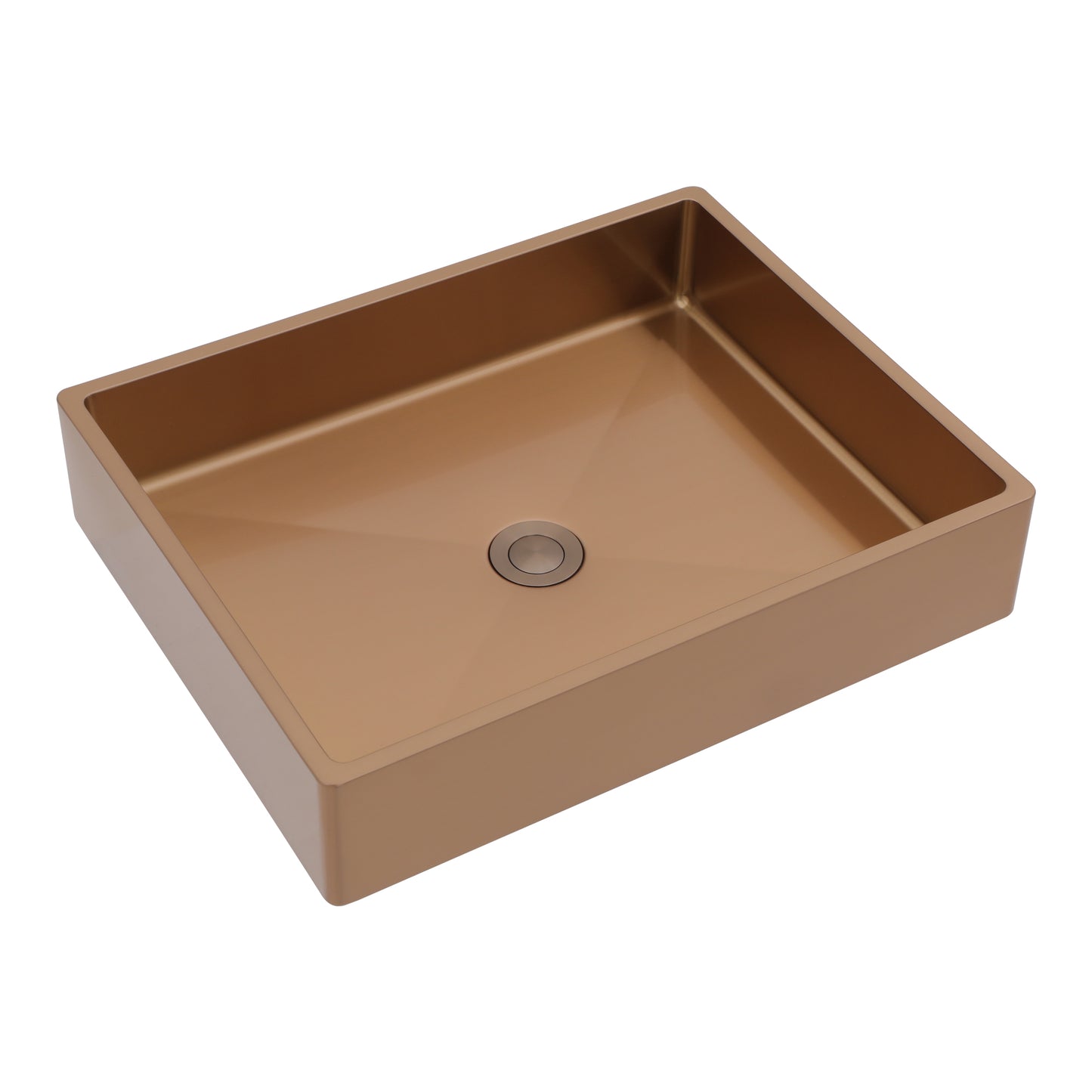 19in L X 15in W Stainless Steel Rectangular Bathroom Sink Above Couter Art Basin with Pop Up Drain-Rose Gold