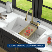 Kichae 33'' x 22'' White Granite Composite Drop In Workstation Single Bowl Kitchen Sink Kichae USA