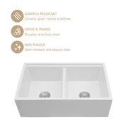 Kichae 33 Inch White Fireclay Farmhouse Workstation Sink Double Bowl Apron Front Kitchen Sink with Full Accessories Kichae USA