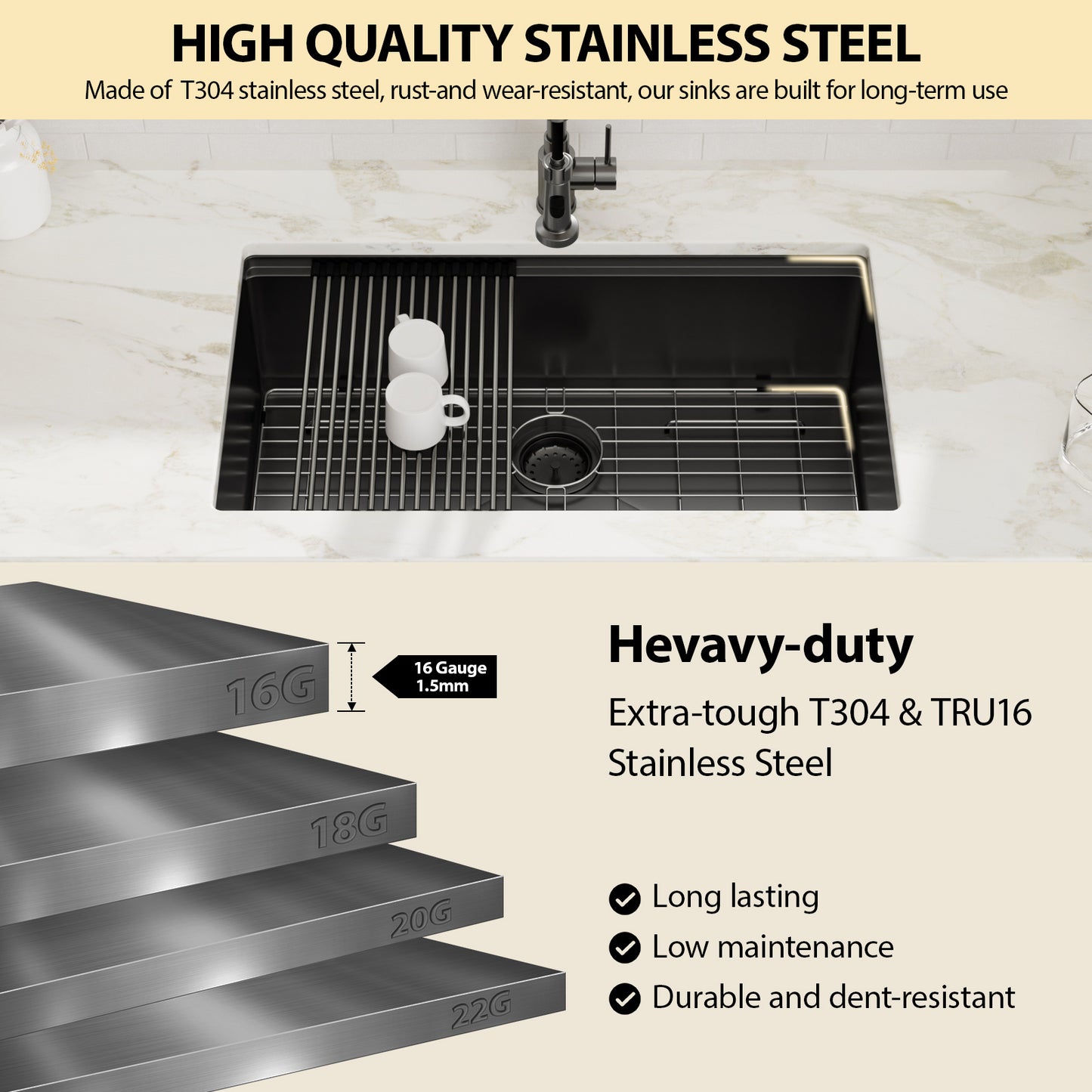 Kichae 30'' x 19'' Gunmetal Black Undermount Workstation Kitchen Sink 16 Gauge Stainless Steel Single Bowl Sink with Full Workstation Accessories