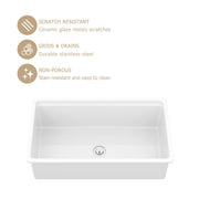 Kichae 33'' x 19'' White Fireclay Undermount Workstation Kitchen Sink Single Bowl Sink with Full Accessories Kichae USA