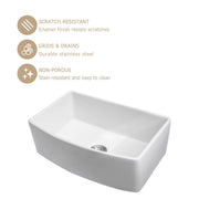 Kichae 33'' x 19'' White Fireclay Farmhouse Kitchen Sink Apron Front Single Bowl Sink Kichae USA