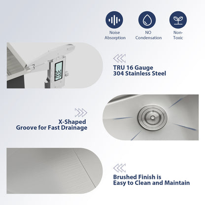 Kichae 25 Inch Drop In Workstation Kitchen Sink 25×22 Inch 16 Gauge T304 Stainless Steel Single Bowl Sink with Full Workstation Accessories