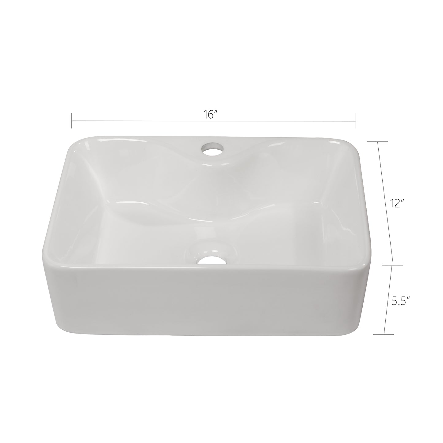 16in W X 12in D Bathroom Vessel Sink Washroom Sink Design with Faucet Hole White Ceramic