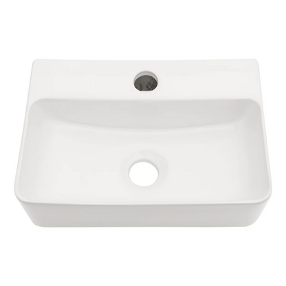 Kichae 14'' x10'' White Wall Mount Floating Vessel Sink Rectangular Ceramic Bathroom Vanity Sink with Faucet Hole