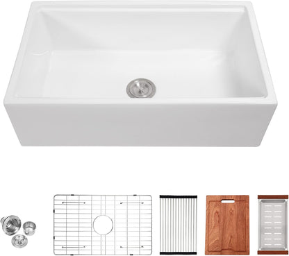 Kichae Workstation White Farmhouse Sink 33 inch Farmhouse Kitchen Sink Apron Front White Fireclay Porcelain Ceramic Single Bowl Kitchen Farm Sink  from Kichae