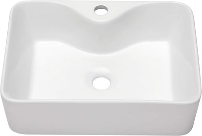 Kichae 19in x15in  Rectangle Bathroom Vessel Sink Porcelain Ceramic White Vanity Sink Above Counter Modern Sink with Faucet Hole for Lavatory, Hotel Art Basin, Home Washing Basin