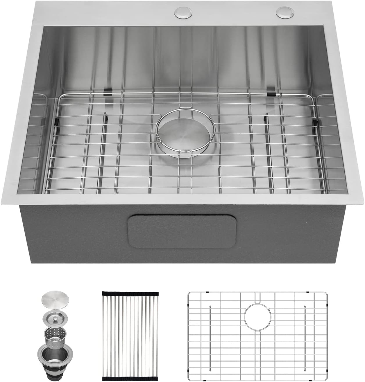 Kichae 28 Drop in Kitchen Sink - 28x22 Inch Kitchen Sink Drop in 18 Gauge Stainless Steel Single Bowl Handmade Topmount Kitchen Sink Basin with Drain Strainer