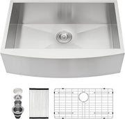 Kichae 36 Inch Farmhouse Apron Front Kitchen Sink 36x20 Inch T304 Stainless Steel 16 Gauge Single Bowl Handmade Farmer Sink with Accessories Kichae USA