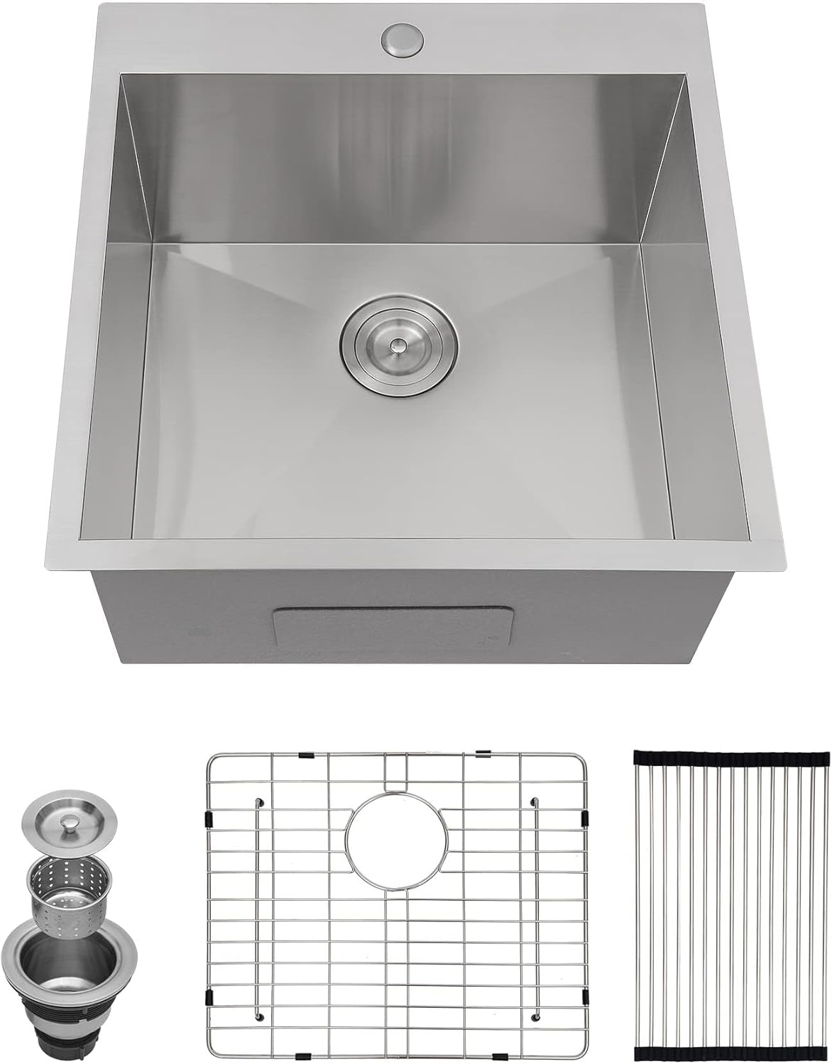 Kichae Drop In Laundry Sink - 22x22x12 Kitchen Sink Drop In 12 Inch Deep Sink T304 Stainless Steel Topmount Handmade Single Bowl RV Laundry Sink with Accessories