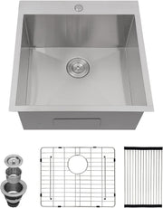 Kichae Drop In Laundry Sink - 22x22x12 Kitchen Sink Drop In 12 Inch Deep Sink T304 Stainless Steel Topmount Handmade Single Bowl RV Laundry Sink with Accessories Kichae USA